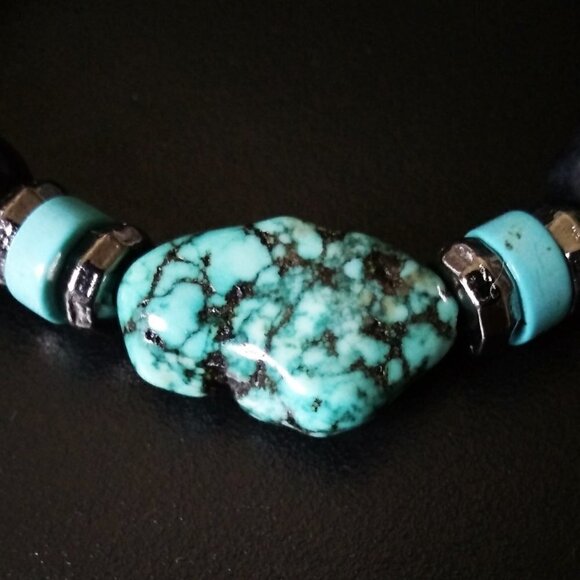 Turquoise Magnesite & Chunky Beads! Rustic SouthWestern Vibes Beaded Bracelet #3 - Picture 4 of 8